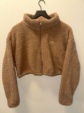 SKIMS AP-ZIP-0878 Womens Teddy High Pile Fleece Crop Full Zip Jacket Sz L NWT